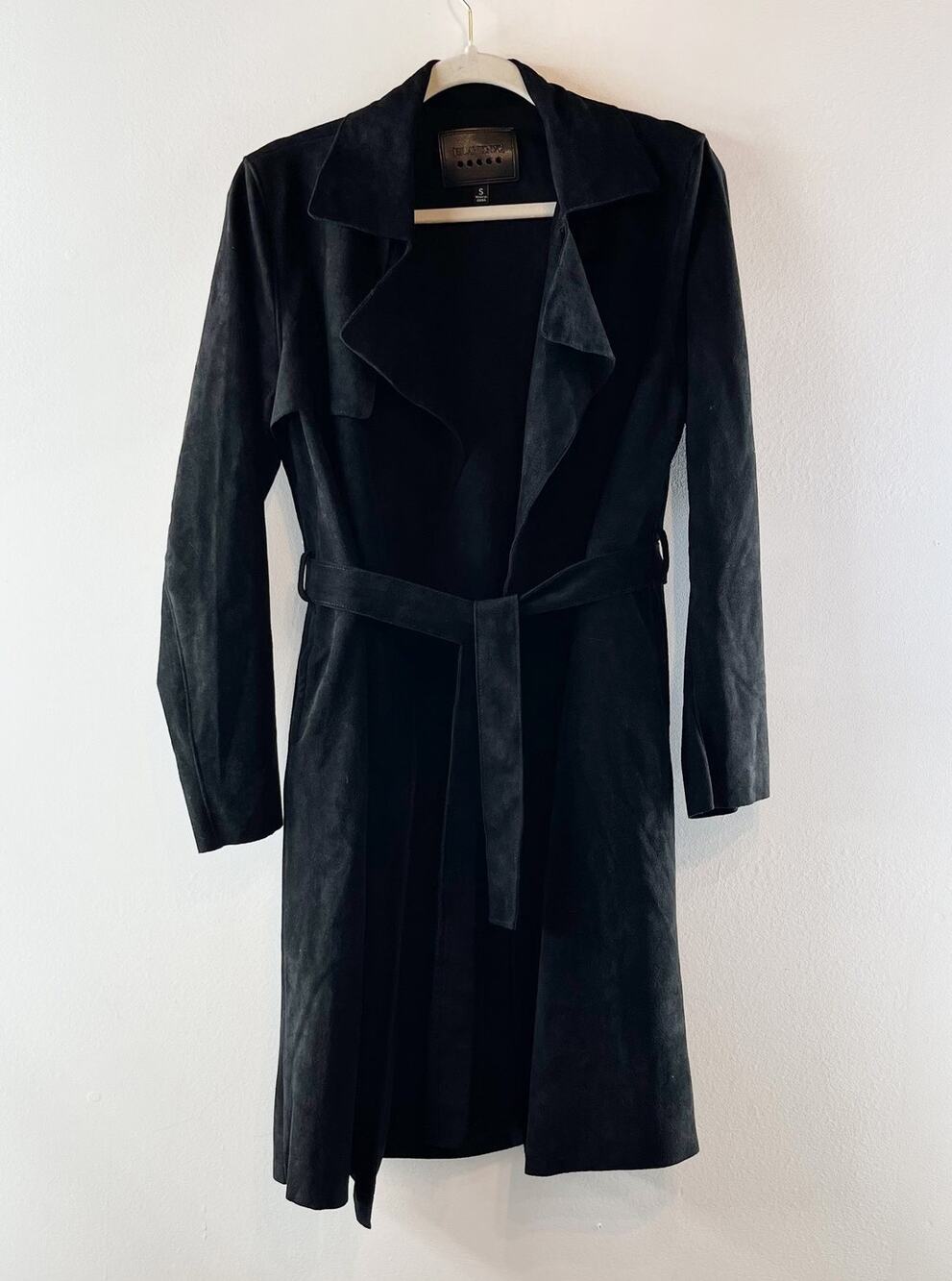 Blank NYC Long Sleeve Open Midi Faux Suede Trench Coat Jacket Black Small